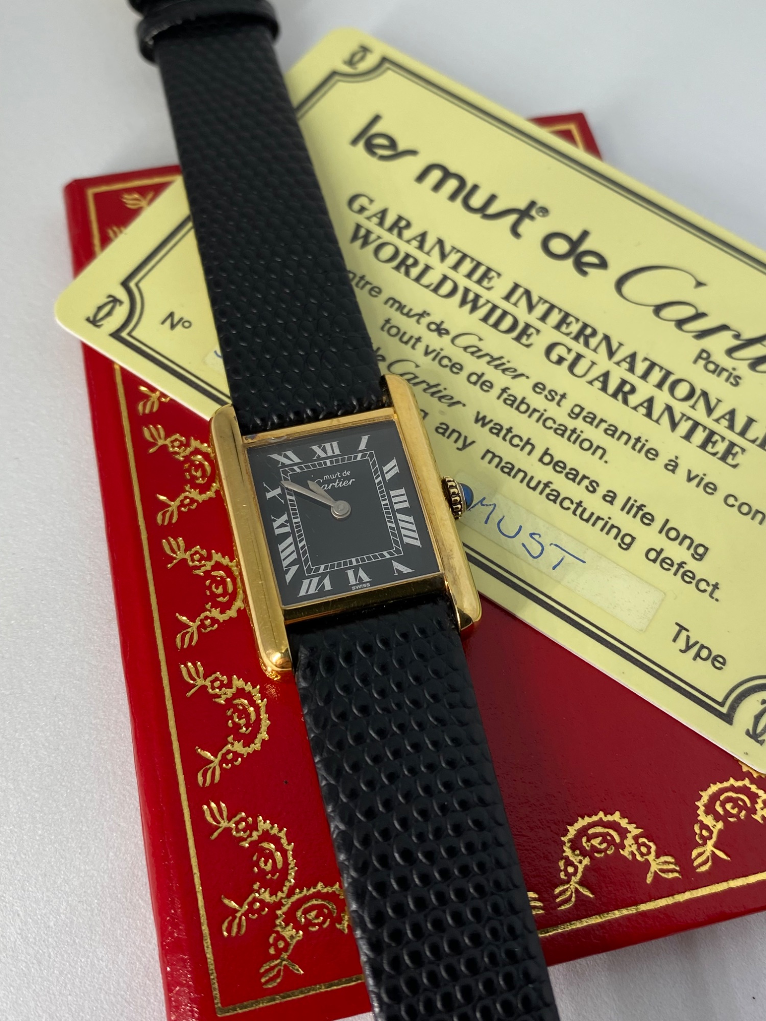 Cartier Must De Tank Wristwatch 18ct Gold Plated Silver Case Manual Winding 