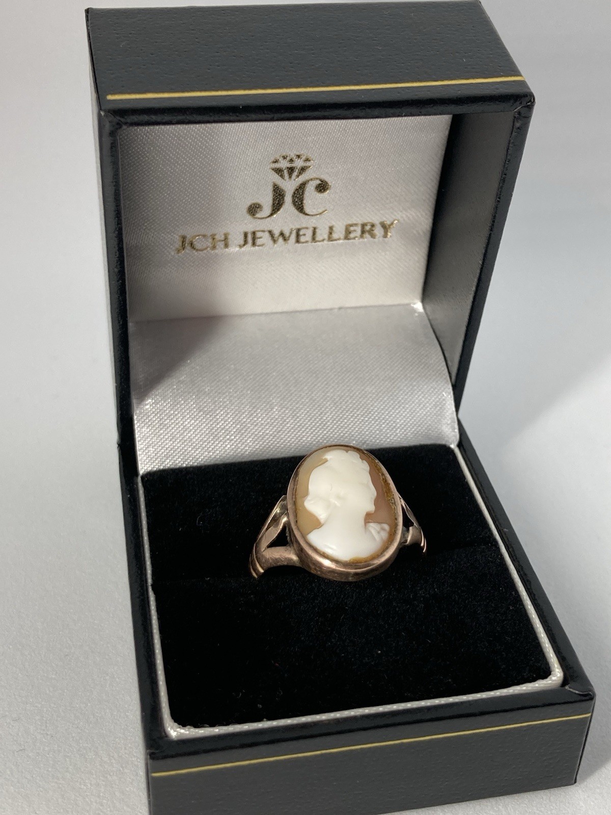 9ct Rose Gold Cameo Ring Orange Stone